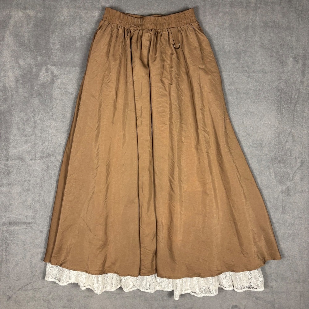 Scarlet Darkness Brown Victorian Lace Trim Maxi Skirt Steampunk Cottagecore S